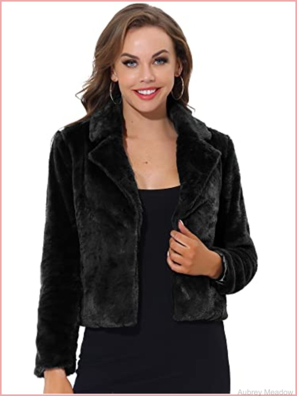 Faux Fur Cropped Jacket Notched Lapel Open Front Winter Coat